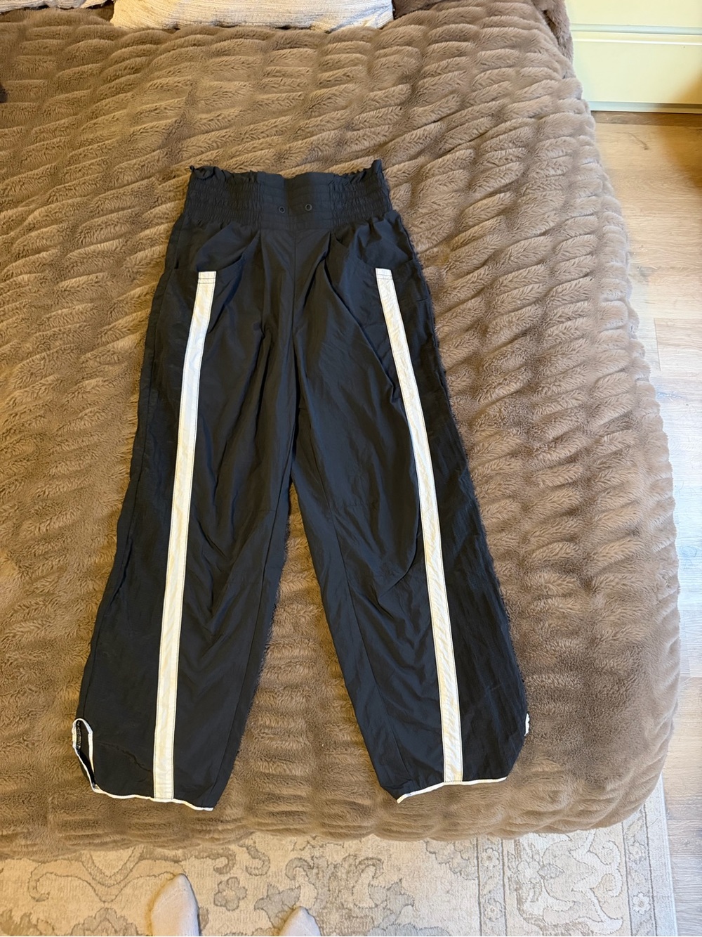 FP Movement by Free People Black Track Pants with White Side Stripes
